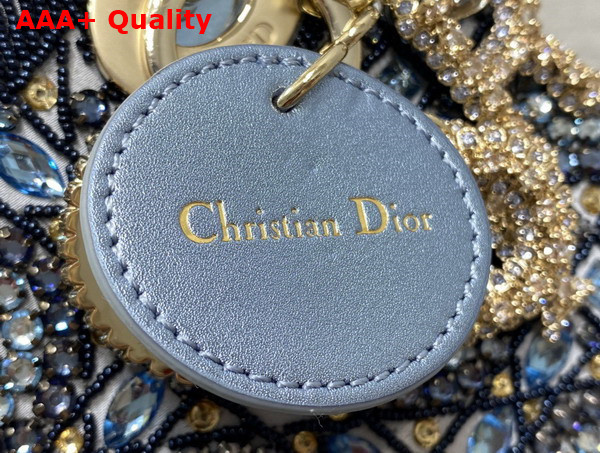 Dior Mini Lady Dior Bag Metallic Calfskin and Satin with Celestial Blue Bead Embroidery Replica