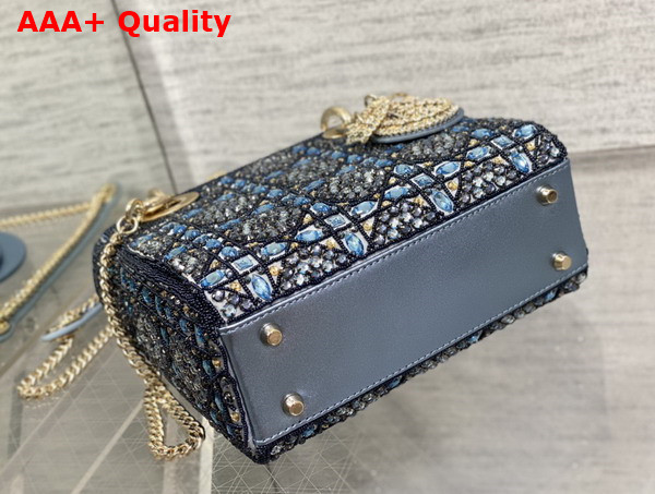 Dior Mini Lady Dior Bag Metallic Calfskin and Satin with Celestial Blue Bead Embroidery Replica