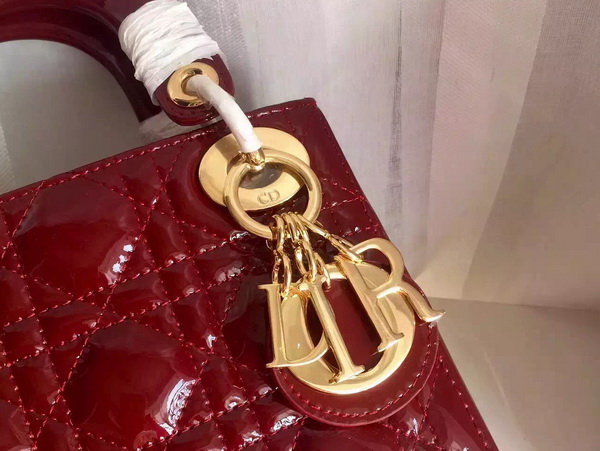 Dior Mini Lady Dior Bag Oxblood Patent Leather Gold Hardware for Sale