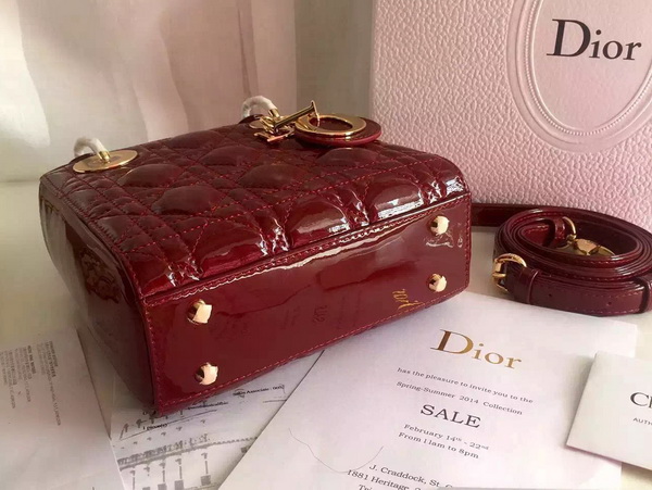 Dior Mini Lady Dior Bag Oxblood Patent Leather Gold Hardware for Sale