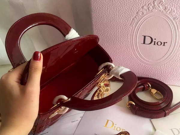 Dior Mini Lady Dior Bag Oxblood Patent Leather Gold Hardware for Sale