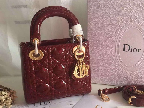 Dior Mini Lady Dior Bag Oxblood Patent Leather Gold Hardware for Sale