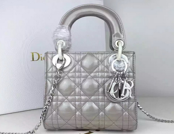 Dior Mini Lady Dior Bag Pearl Grey Silver Hardware for Sale