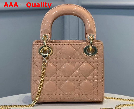 Dior Mini Lady Dior Bag Rose Des Vents Patent Cannage Calfskin Replica