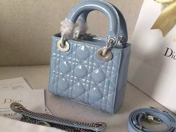 Dior Mini Lady Dior Bag Sky Blue Patent Leather Silver Hardware for Sale