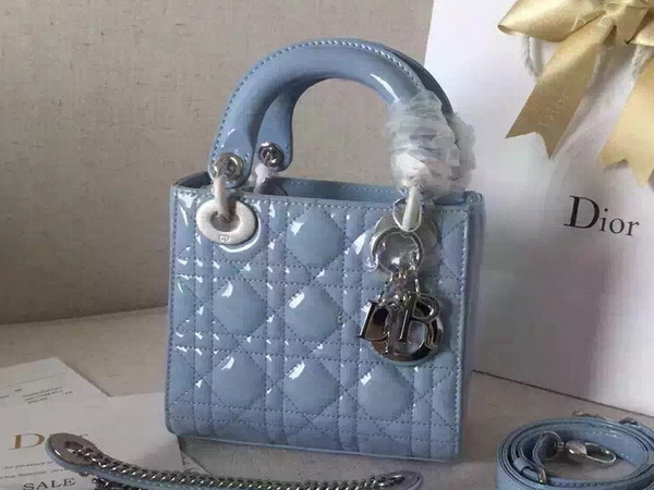 Dior Mini Lady Dior Bag Sky Blue Patent Leather Silver Hardware for Sale