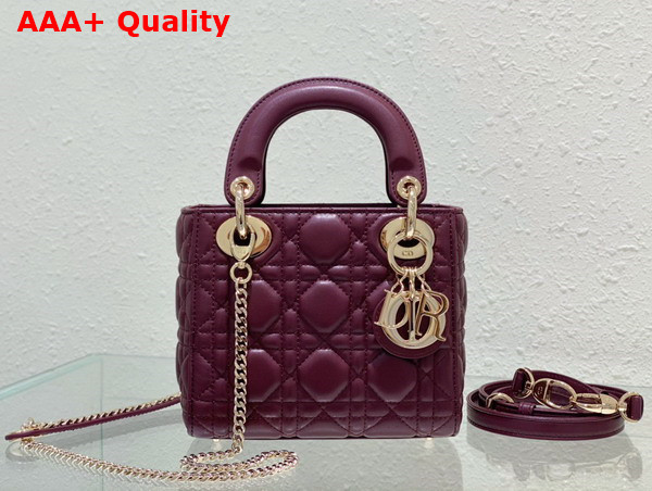 Dior Mini Lady Dior Bag in Burgundy Cannage Lambskin Replica