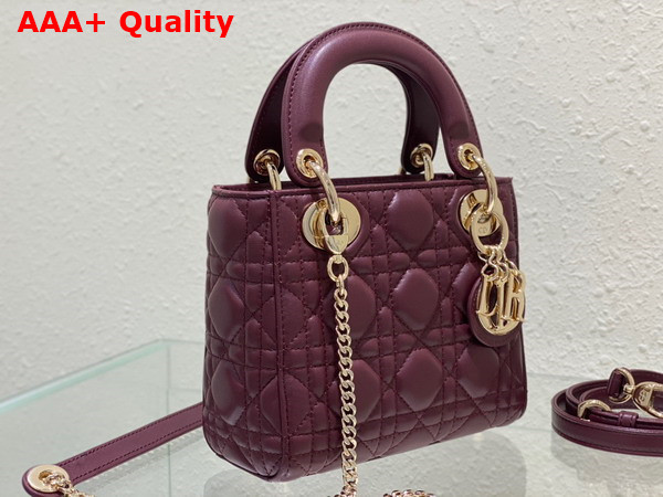 Dior Mini Lady Dior Bag in Burgundy Cannage Lambskin Replica