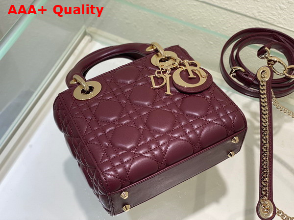 Dior Mini Lady Dior Bag in Burgundy Cannage Lambskin Replica