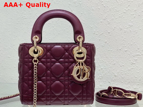 Dior Mini Lady Dior Bag in Burgundy Cannage Lambskin Replica