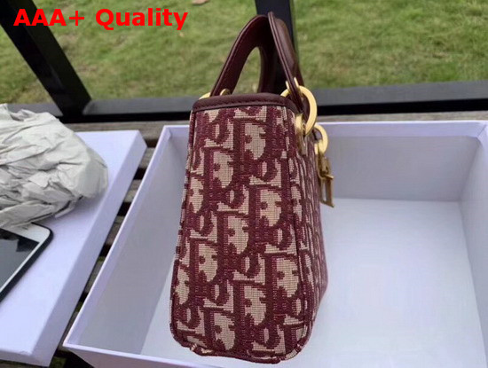 Dior Mini Lady Dior Bag in Burgundy Dior Oblique Jacquard Canvas Replica