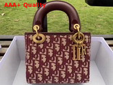 Dior Mini Lady Dior Bag in Burgundy Dior Oblique Jacquard Canvas Replica