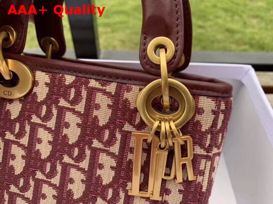 Dior Mini Lady Dior Bag in Burgundy Dior Oblique Jacquard Canvas Replica