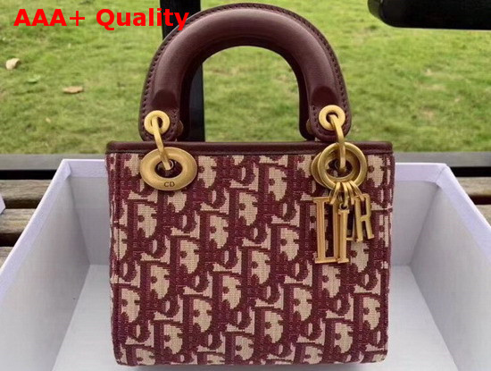 Dior Mini Lady Dior Bag in Burgundy Dior Oblique Jacquard Canvas Replica