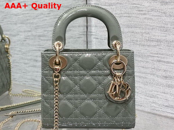 Dior Mini Lady Dior Bag in Grey Patent Cannage Calfskin Replica