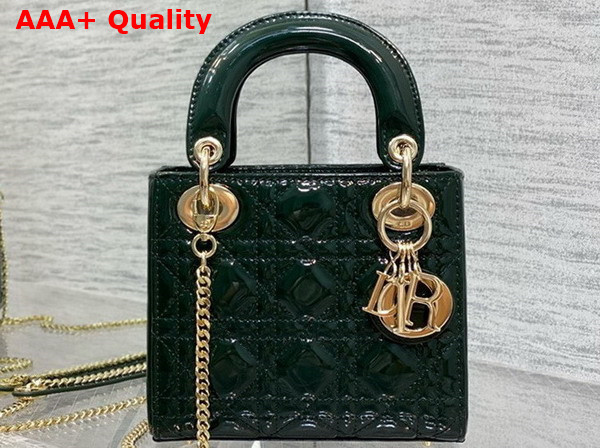 Dior Mini Lady Dior Bag in Pine Green Patent Cannage Calfskin Replica