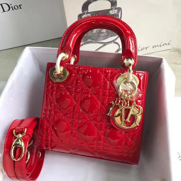 Dior Mini Lady Dior Bag in Red Patent Leather with Gold Hardware For Sale