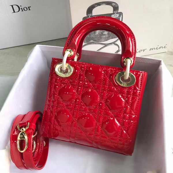 Dior Mini Lady Dior Bag in Red Patent Leather with Gold Hardware For Sale