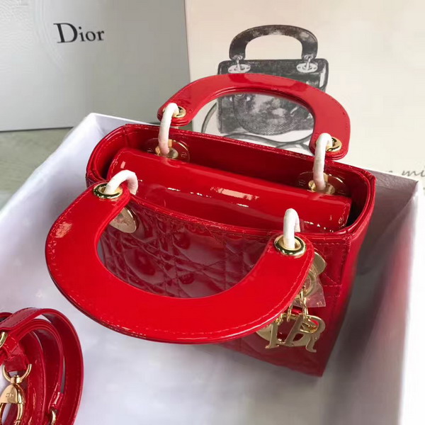 Dior Mini Lady Dior Bag in Red Patent Leather with Gold Hardware For Sale