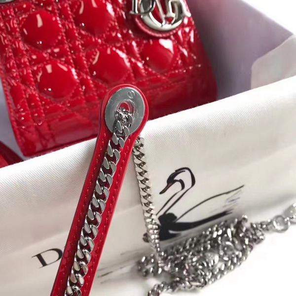 Dior Mini Lady Dior Bag in Red Patent Leather with Silver Hardware For Sale