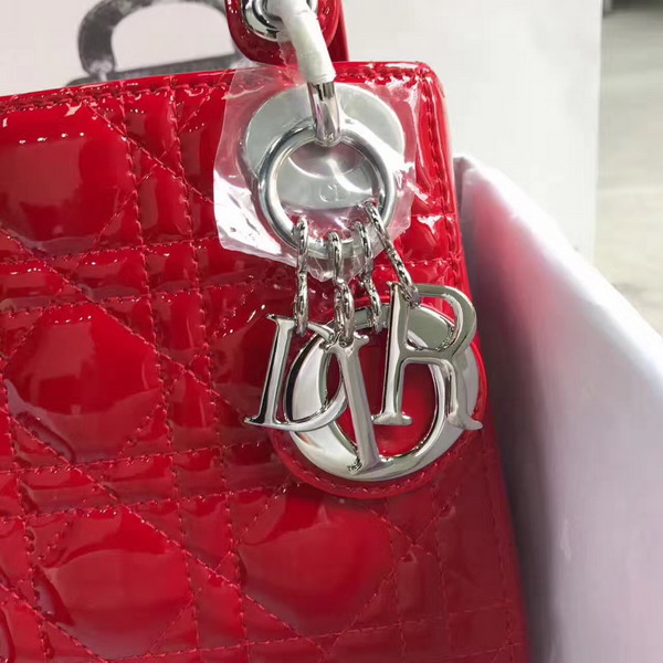 Dior Mini Lady Dior Bag in Red Patent Leather with Silver Hardware For Sale