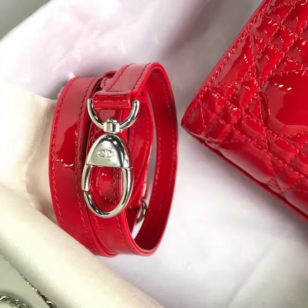 Dior Mini Lady Dior Bag in Red Patent Leather with Silver Hardware For Sale