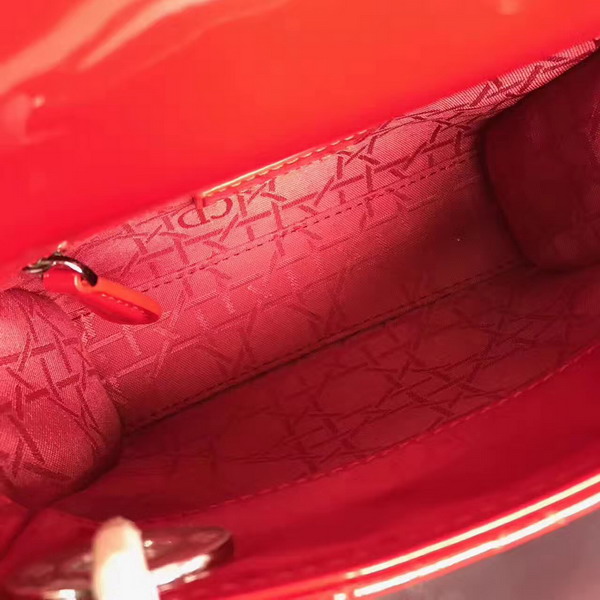 Dior Mini Lady Dior Bag in Red Patent Leather with Silver Hardware For Sale