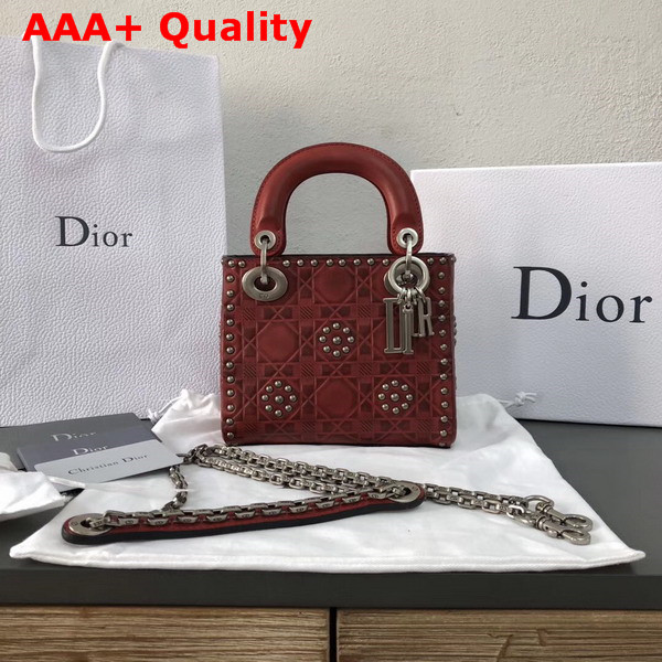 Dior Mini Lady Dior Bag in Red Studded Calfskin Replica