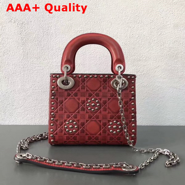 Dior Mini Lady Dior Bag in Red Studded Calfskin Replica