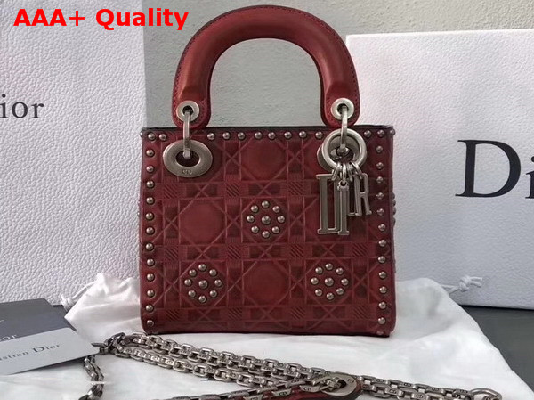 Dior Mini Lady Dior Bag in Red Studded Calfskin Replica