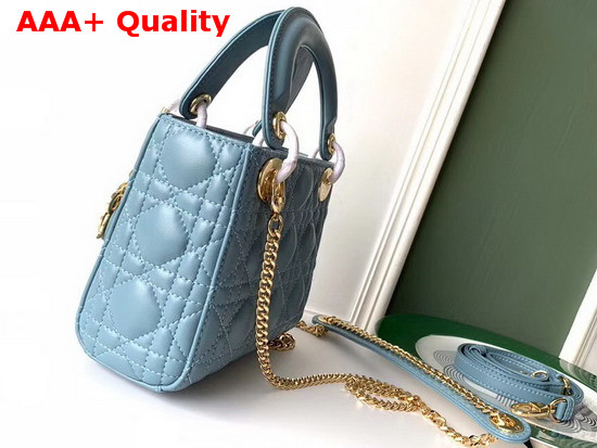 Dior Mini Lady Dior Bag in Sky Blue Lambskin with Gold Hardware Replica