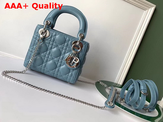 Dior Mini Lady Dior Bag in Sky Blue Lambskin with Silver Hardware Replica