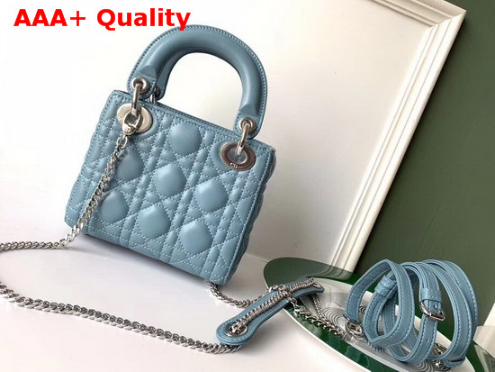 Dior Mini Lady Dior Bag in Sky Blue Lambskin with Silver Hardware Replica