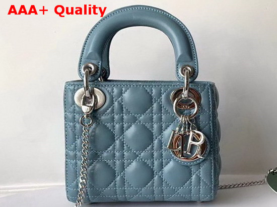 Dior Mini Lady Dior Bag in Sky Blue Lambskin with Silver Hardware Replica