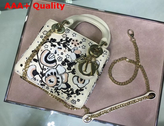 Dior Mini Lady Dior Bag in White Embroidered Calfskin Replica