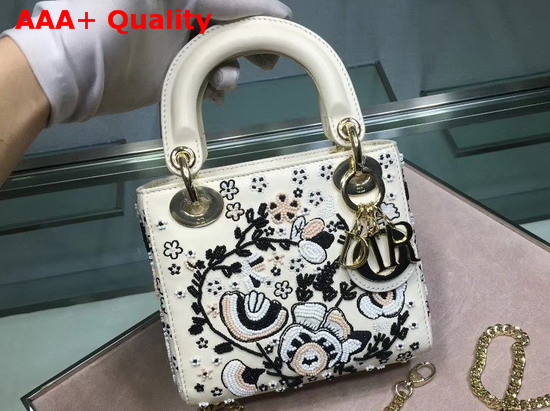 Dior Mini Lady Dior Bag in White Embroidered Calfskin Replica