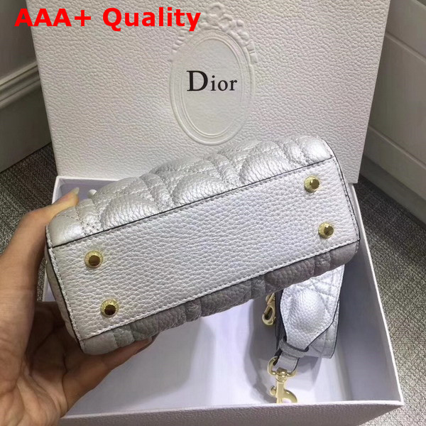 Dior Mini Lady Dior Bag with Leather Shoulder Strap Metallic Silver Grained Calfskin Replica