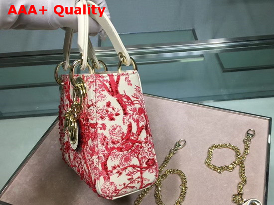 Dior Mini Lady Dior Toile De Jouy Bag White and Red Replica