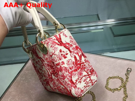 Dior Mini Lady Dior Toile De Jouy Bag White and Red Replica