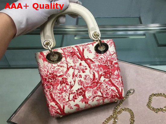 Dior Mini Lady Dior Toile De Jouy Bag White and Red Replica