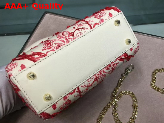 Dior Mini Lady Dior Toile De Jouy Bag White and Red Replica