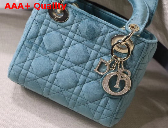 Dior Mini Lady Dior Velvet Bag in Light Blue Replica