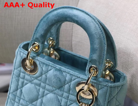 Dior Mini Lady Dior Velvet Bag in Light Blue Replica