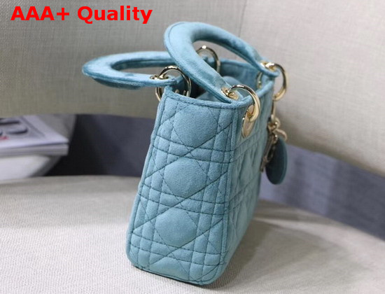 Dior Mini Lady Dior Velvet Bag in Light Blue Replica