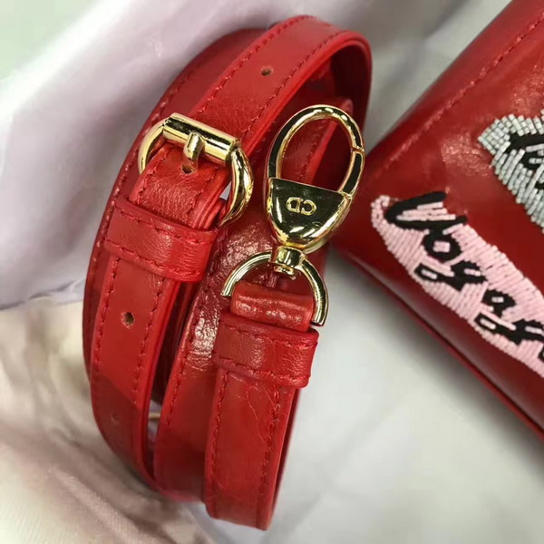 Dior Mini Lady Dior in Red Calfskin with Embroidering Gold Hardware For Sale