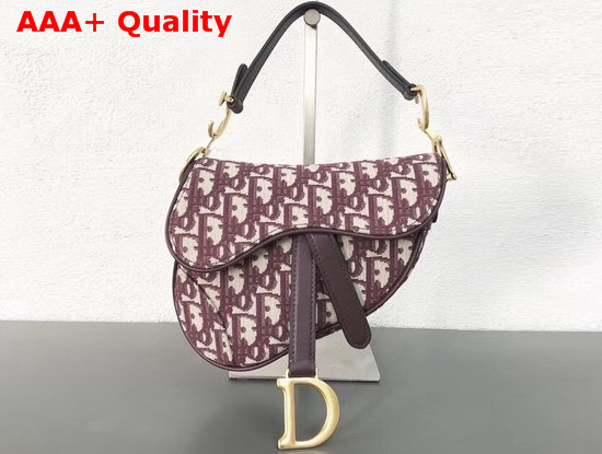 Dior Mini Saddle Bag in Burgundy Canvas Replica