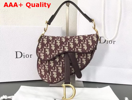 Dior Mini Saddle Bag in Burgundy Canvas Replica