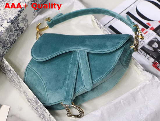 Dior Mini Saddle Velvet Bag in Storm Blue Replica