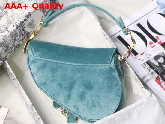 Dior Mini Saddle Velvet Bag in Storm Blue Replica