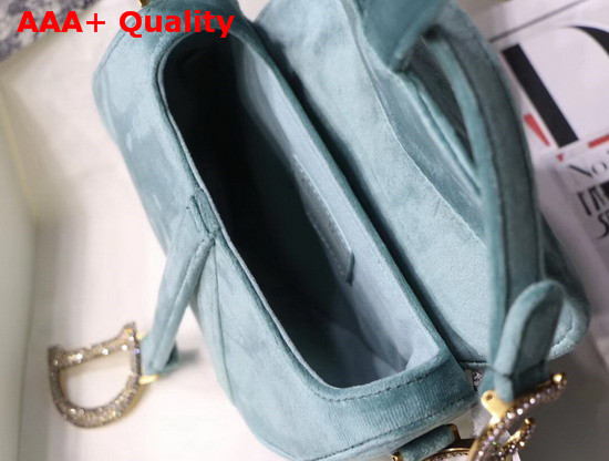 Dior Mini Saddle Velvet Bag in Storm Blue Replica